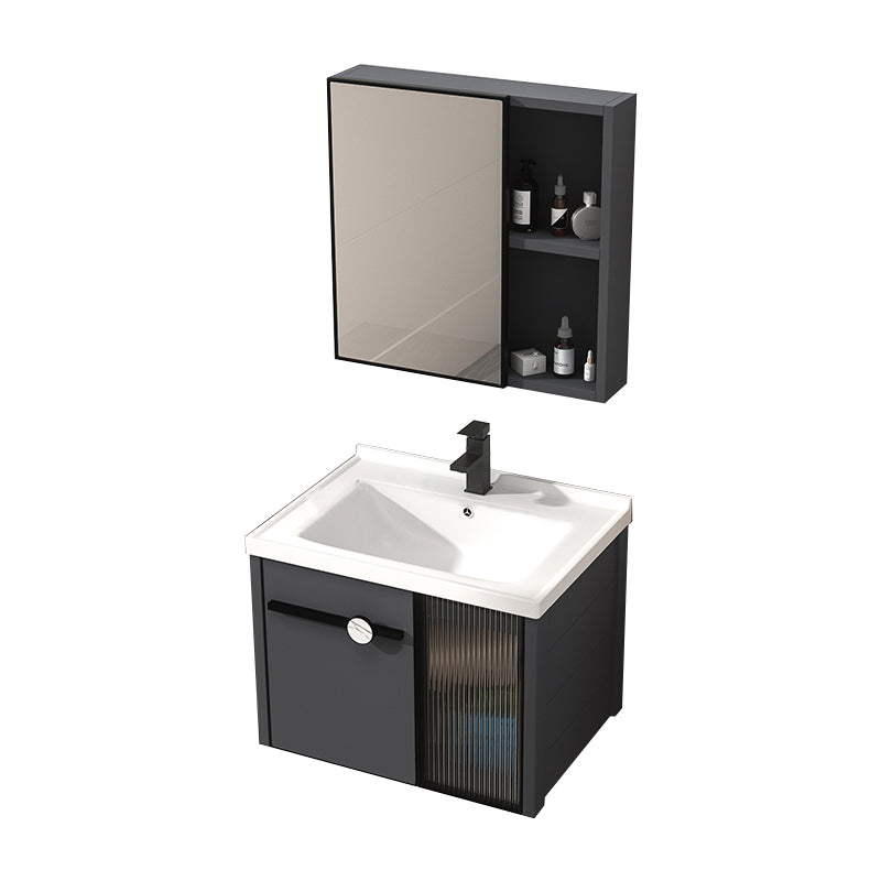 Rectangular Single Bathroom Vanity Modern Dark Gray Metal Base Vanity Set