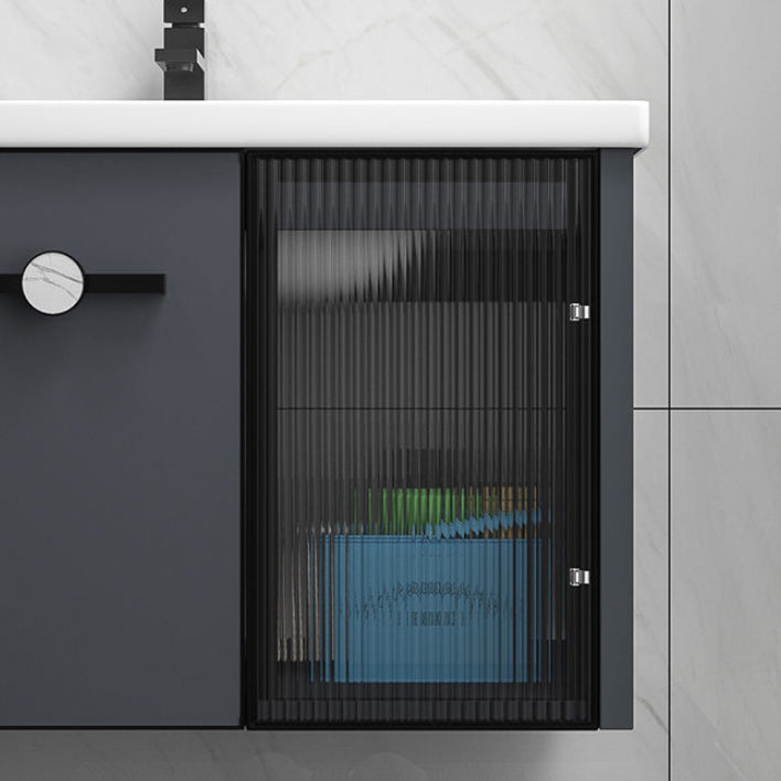 Rectangular Single Bathroom Vanity Modern Dark Gray Metal Base Vanity Set