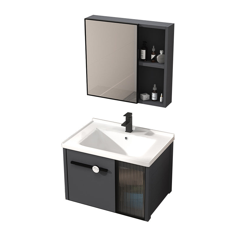 Rectangular Single Bathroom Vanity Modern Dark Gray Metal Base Vanity Set