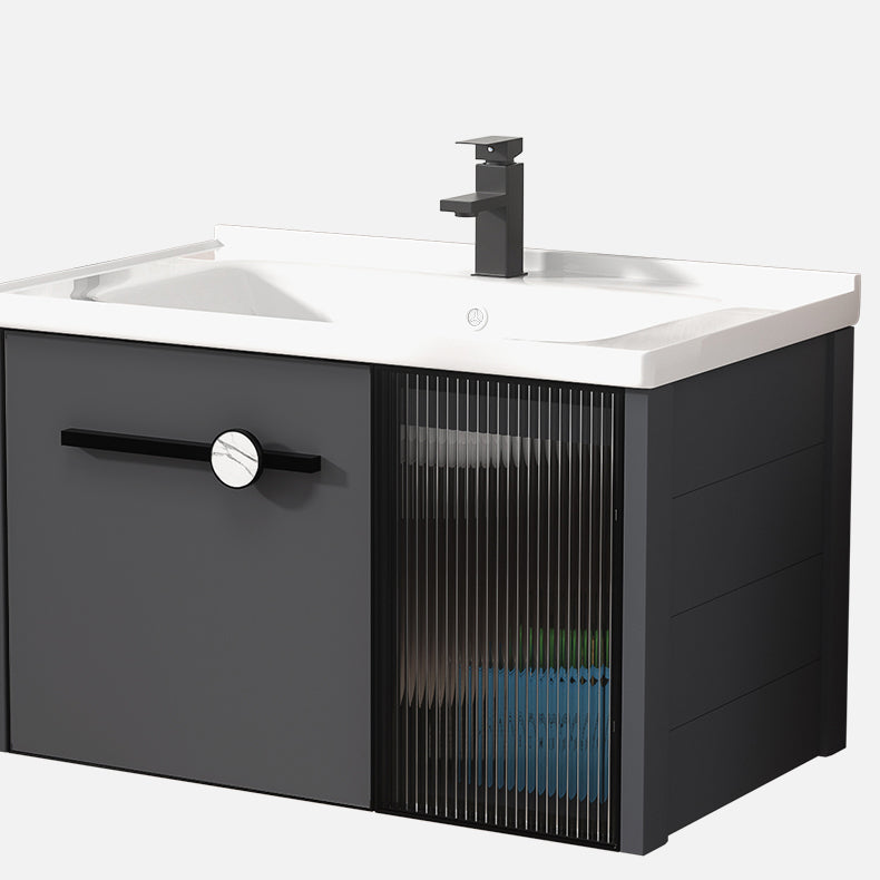Rectangular Single Bathroom Vanity Modern Dark Gray Metal Base Vanity Set