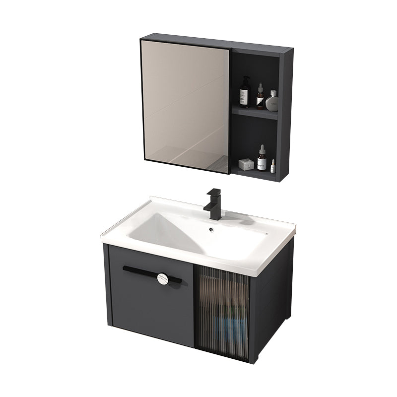 Rectangular Single Bathroom Vanity Modern Dark Gray Metal Base Vanity Set