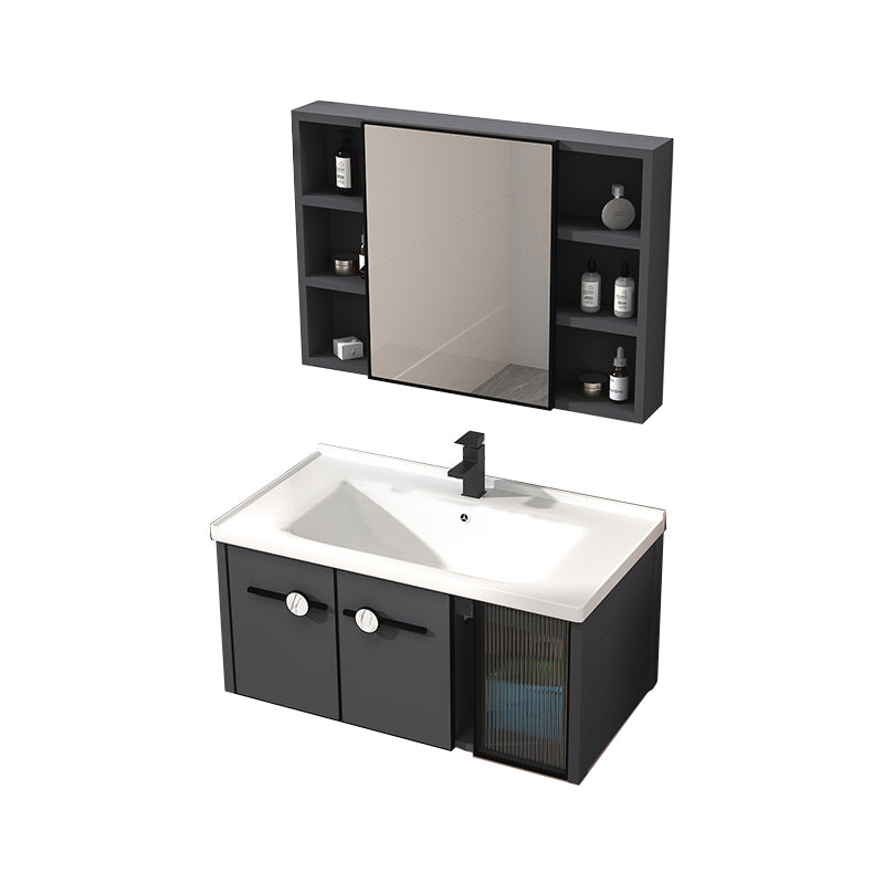Rectangular Single Bathroom Vanity Modern Dark Gray Metal Base Vanity Set
