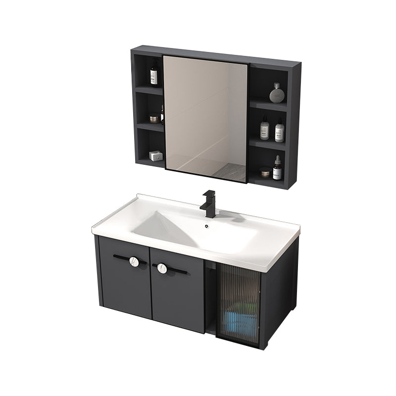 Rectangular Single Bathroom Vanity Modern Dark Gray Metal Base Vanity Set
