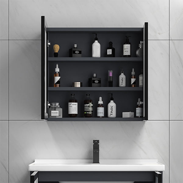 Rectangular Single Bathroom Vanity Modern Dark Gray Metal Base Vanity Set