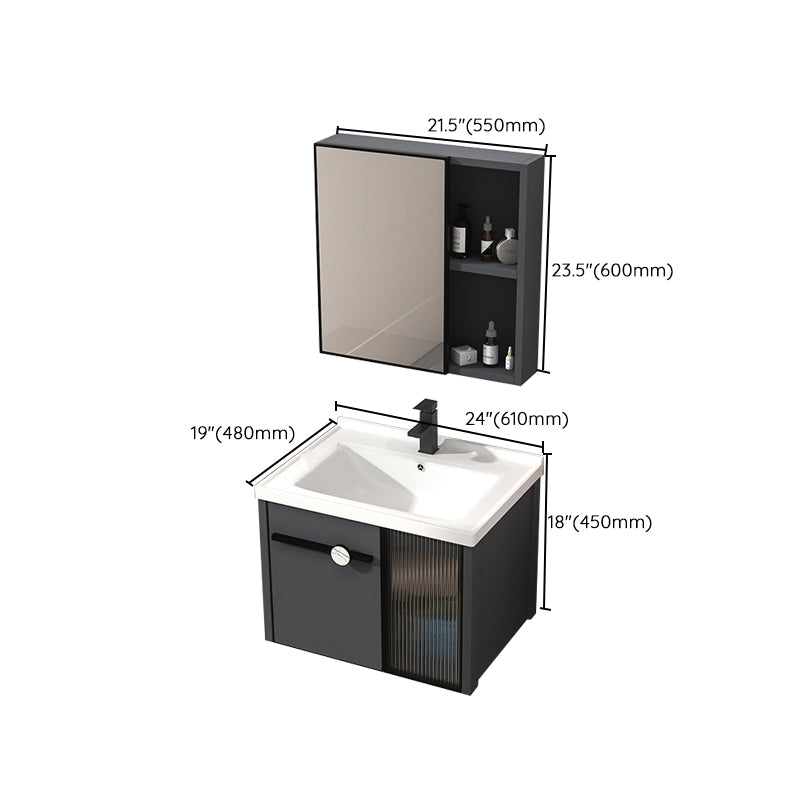 Rectangular Single Bathroom Vanity Modern Dark Gray Metal Base Vanity Set
