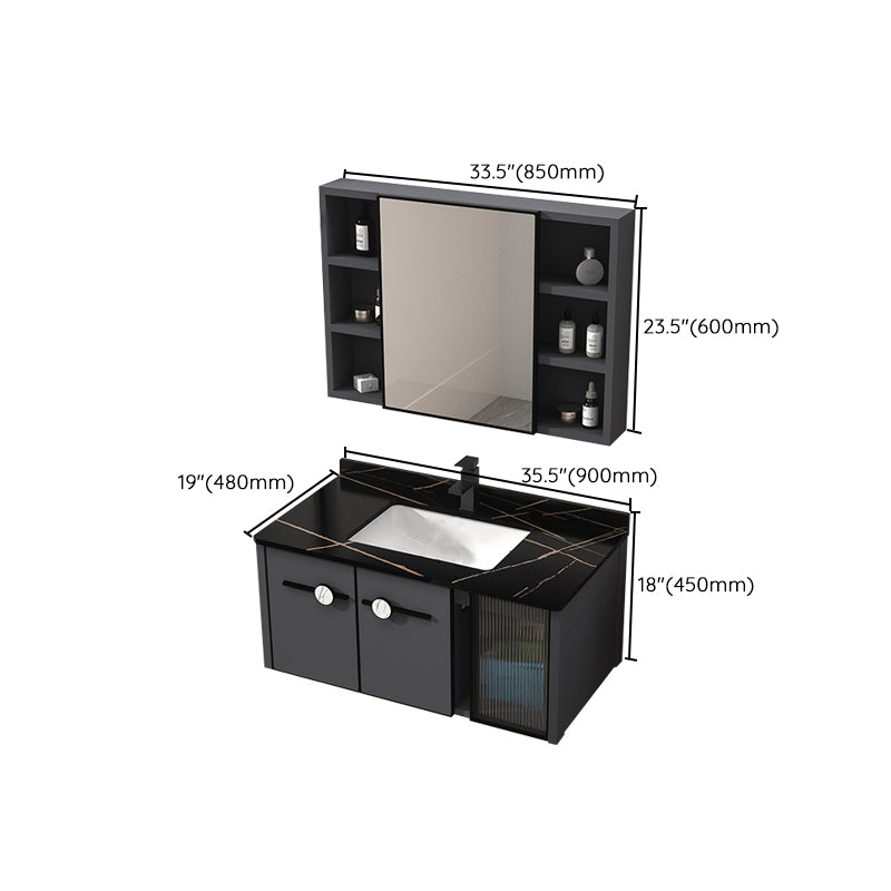 Rectangular Single Bathroom Vanity Modern Dark Gray Metal Base Vanity Set