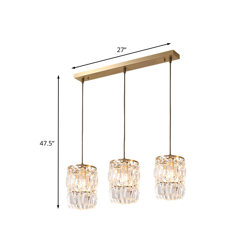 Crystal de cylindre multiples suspendus à 3 bulbs modernes Finis de finition de la lampe pendentielle avec canopée linéaire / ronde