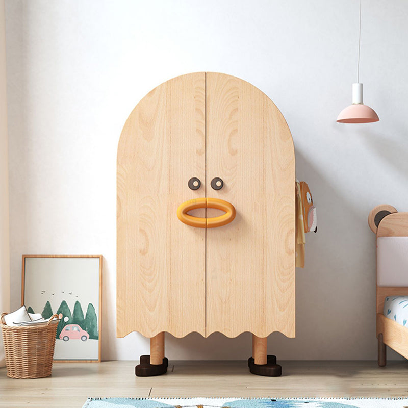 Light Wood Kids Closet Beech Glossy Wardrobe with Garment Rod