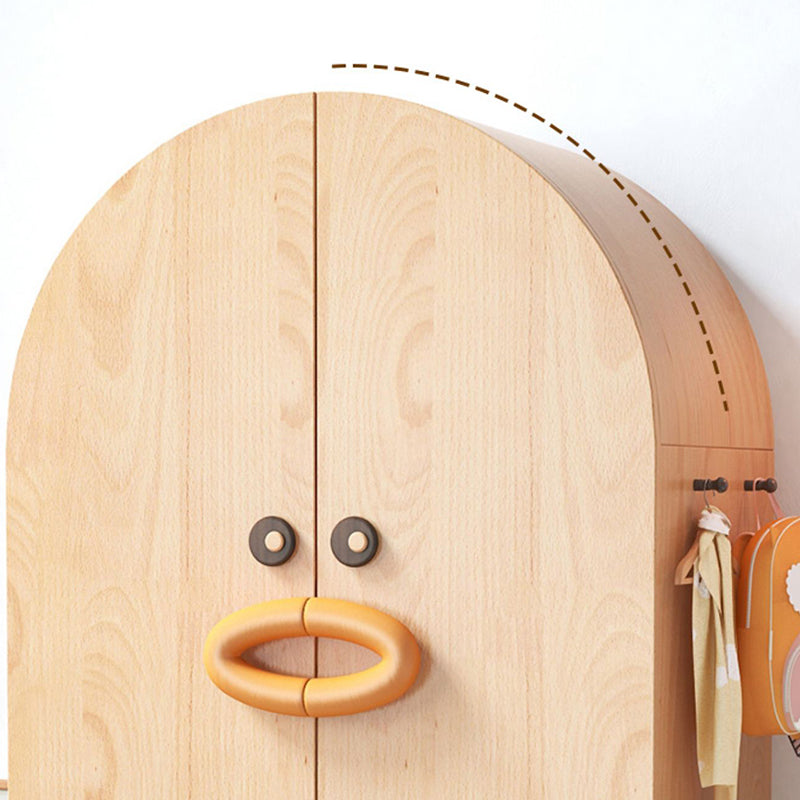 Light Wood Kids Closet Beech Glossy Wardrobe with Garment Rod