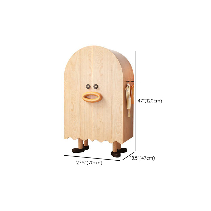 Light Wood Kids Closet Beech Glossy Wardrobe with Garment Rod