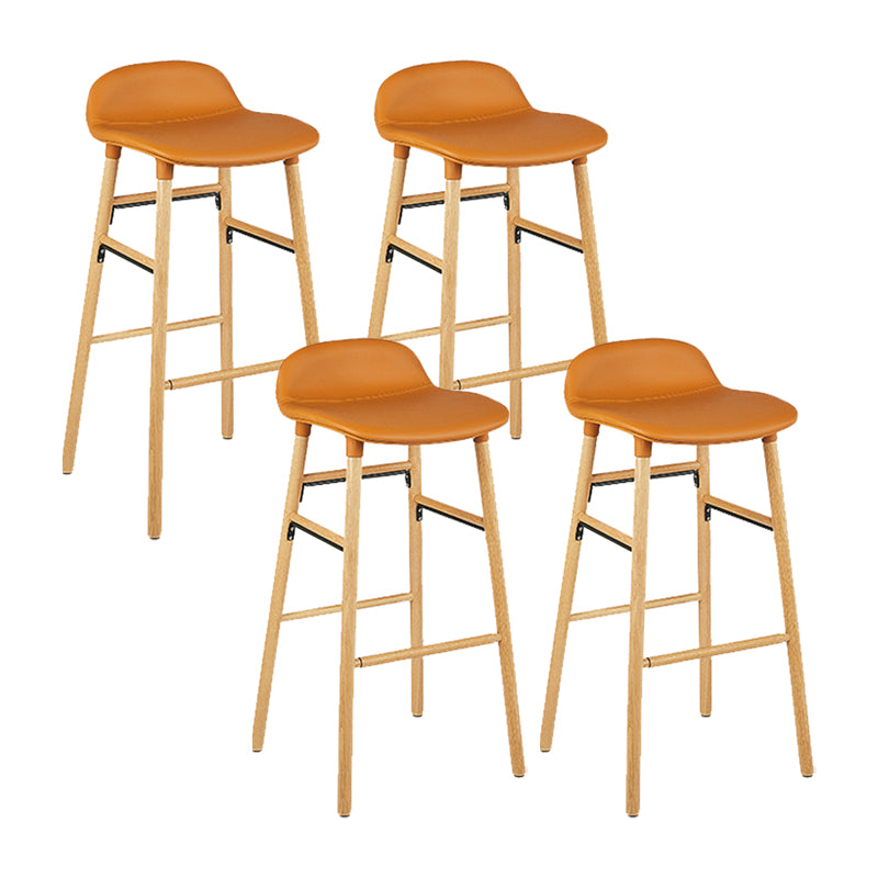 Faux Leather Counter Stool Modern Style Low Back Barstool with Solid Wood Legs