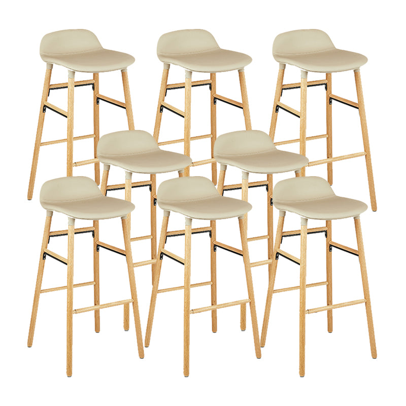 Faux Leather Counter Stool Modern Style Low Back Barstool with Solid Wood Legs