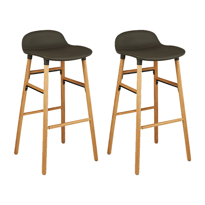 Faux Leather Counter Stool Modern Style Low Back Barstool with Solid Wood Legs