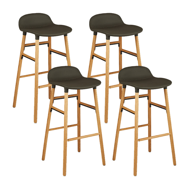 Faux Leather Counter Stool Modern Style Low Back Barstool with Solid Wood Legs