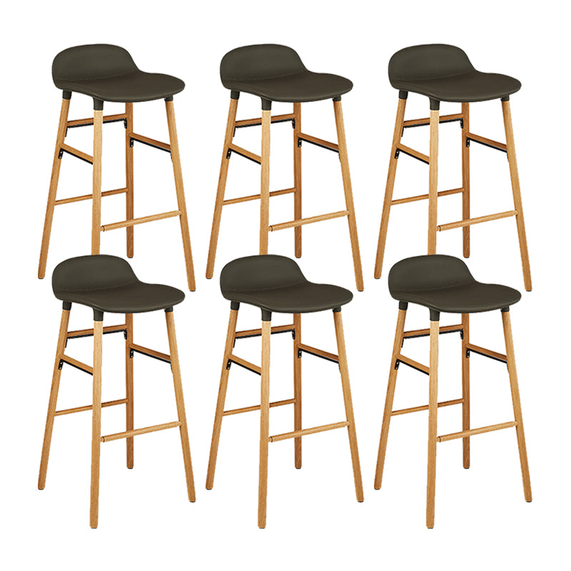 Faux Leather Counter Stool Modern Style Low Back Barstool with Solid Wood Legs