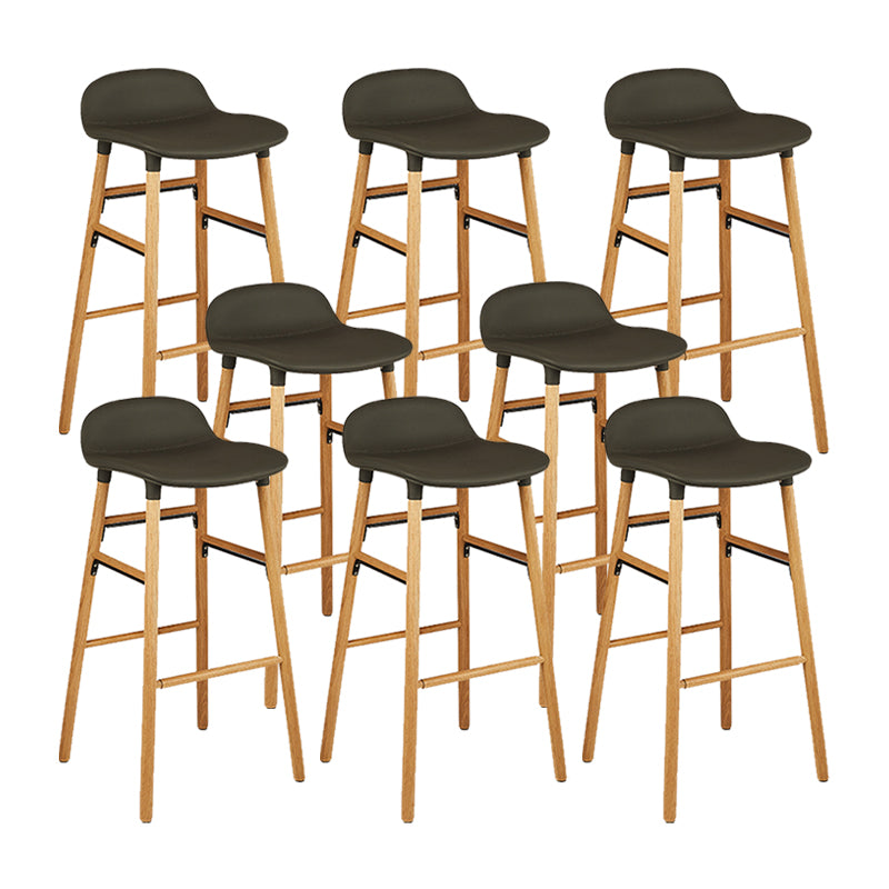 Faux Leather Counter Stool Modern Style Low Back Barstool with Solid Wood Legs