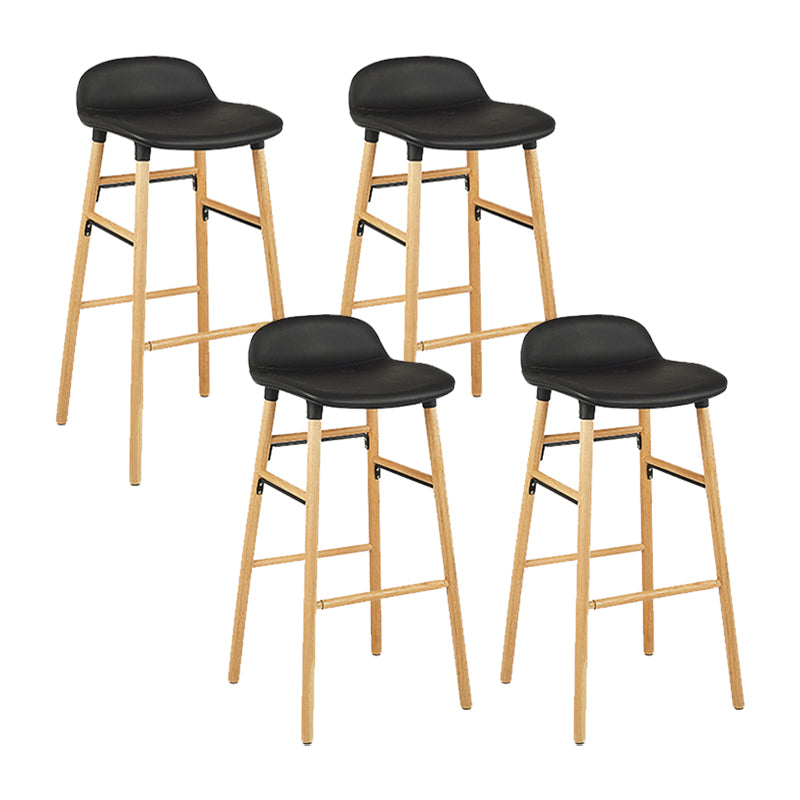Faux Leather Counter Stool Modern Style Low Back Barstool with Solid Wood Legs