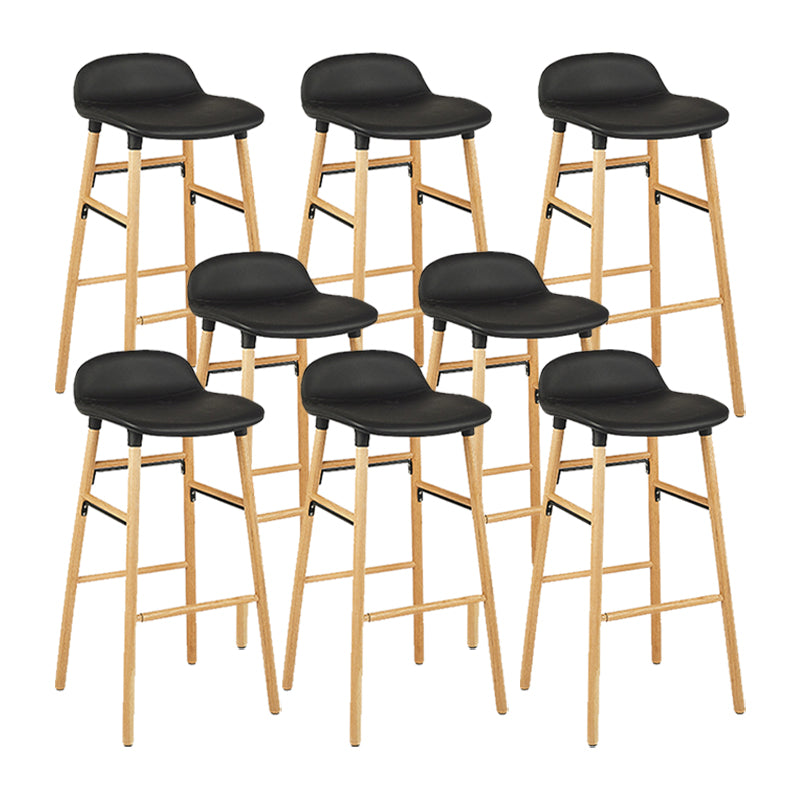 Faux Leather Counter Stool Modern Style Low Back Barstool with Solid Wood Legs
