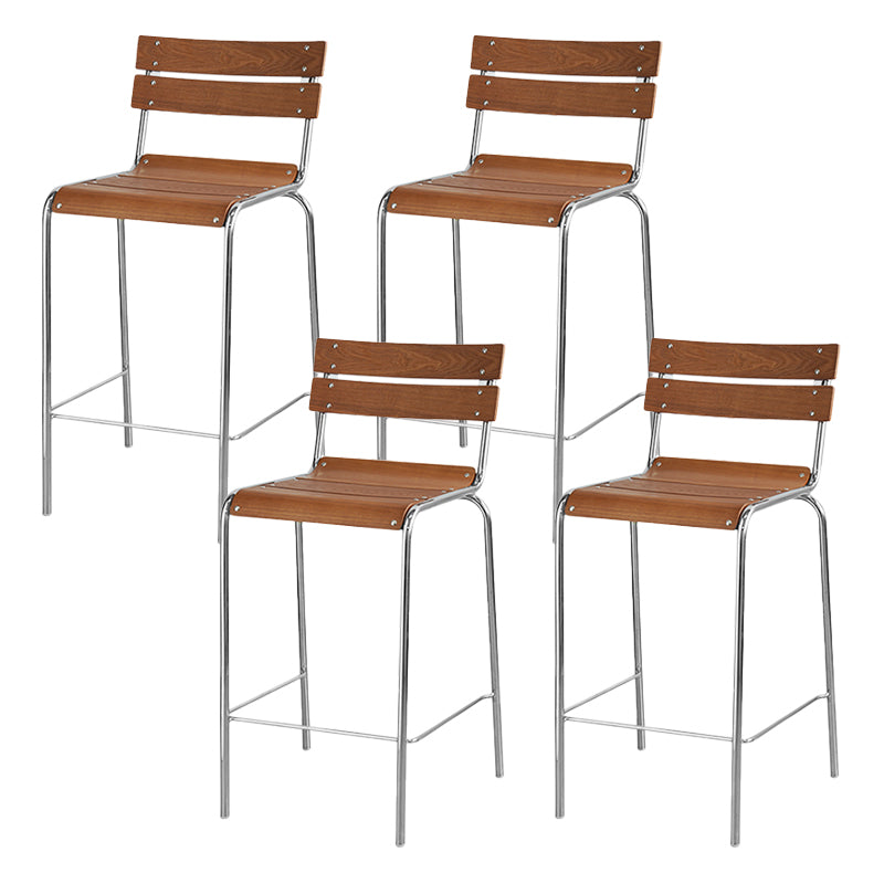 Modern Armless Backrest Counter Stool Iron Bar Stool with Wooden Seat and Pedal for Cafe