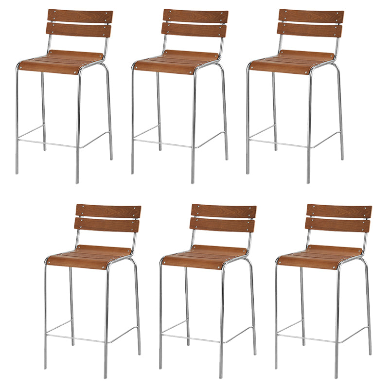 Modern Armless Backrest Counter Stool Iron Bar Stool with Wooden Seat and Pedal for Cafe