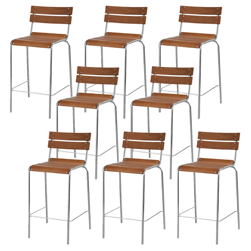 Modern Armless Backrest Counter Stool Iron Bar Stool with Wooden Seat and Pedal for Cafe