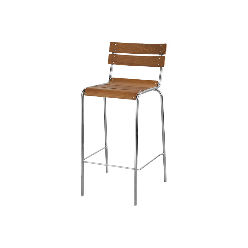 Modern Armless Backrest Counter Stool Iron Bar Stool with Wooden Seat and Pedal for Cafe