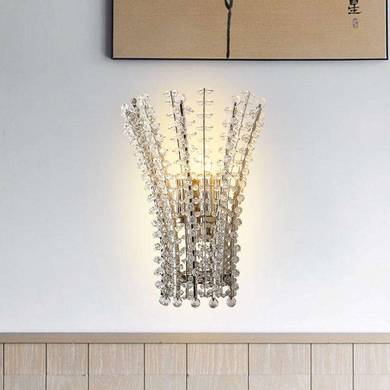 Silver Finish Bead Wall Mounted Light Modernism 3 Heads Crystal Wall Lamp Sconce for Bedside