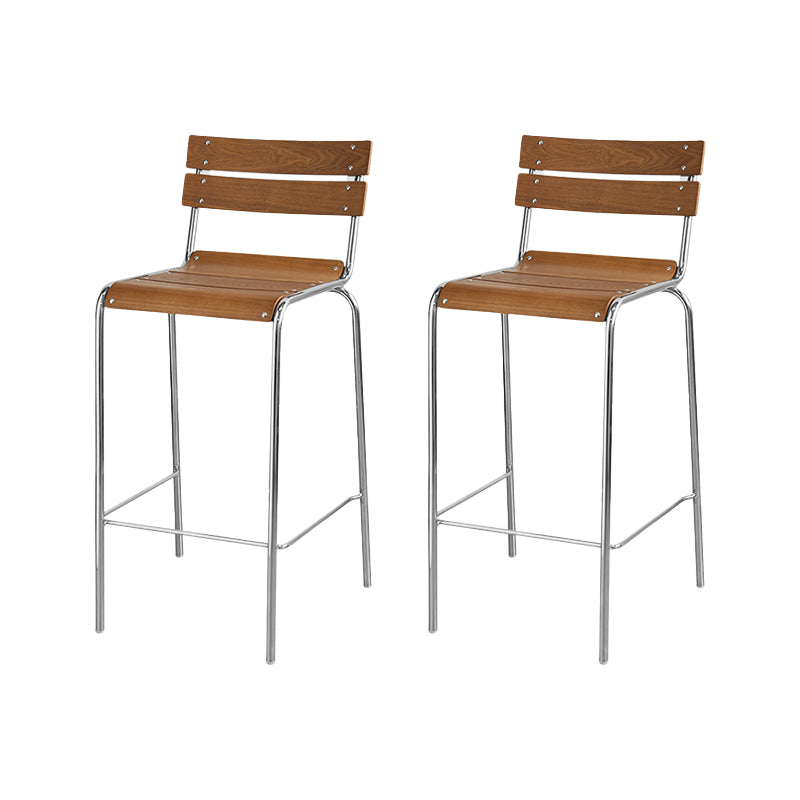 Modern Armless Backrest Counter Stool Iron Bar Stool with Wooden Seat and Pedal for Cafe