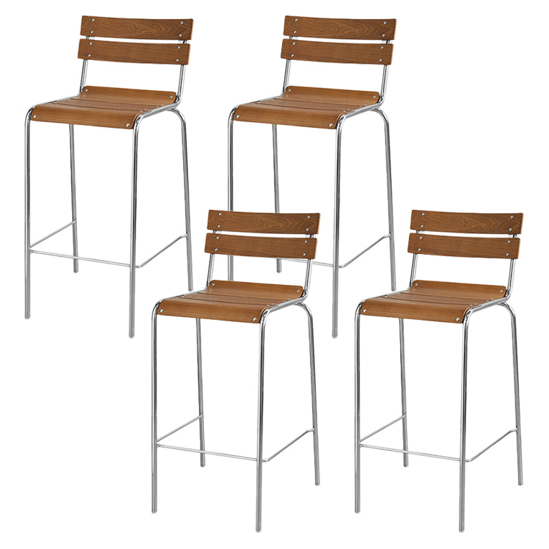 Modern Armless Backrest Counter Stool Iron Bar Stool with Wooden Seat and Pedal for Cafe