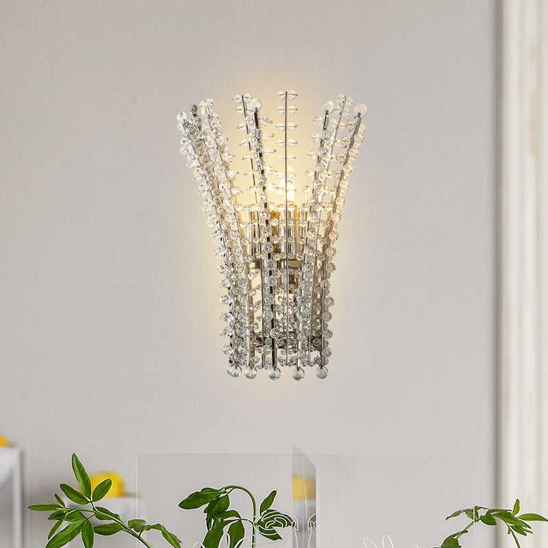 Silver Finish Bead Wall Mounted Light Modernism 3 Heads Crystal Wall Lamp Sconce for Bedside