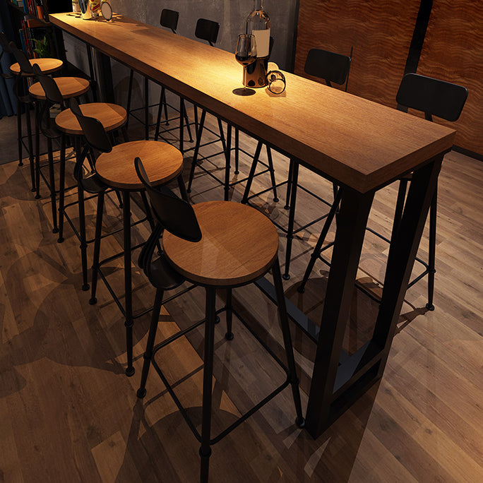 Industrial Bar Dining Table Rectangle Bar Solid Wood Table in Brown