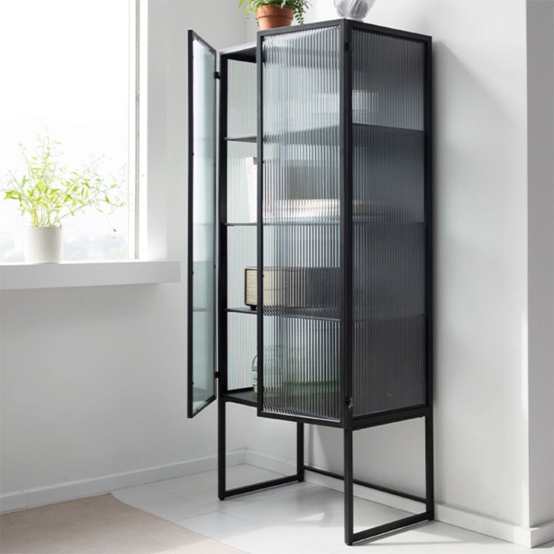 Contemporary Metal Curio Cabinet Glass Doors Buffet Cabinet for Dining Room