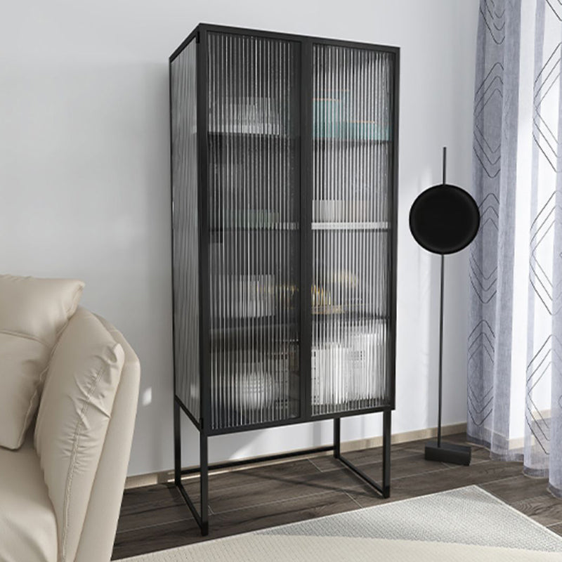 Contemporary Metal Curio Cabinet Glass Doors Buffet Cabinet for Dining Room