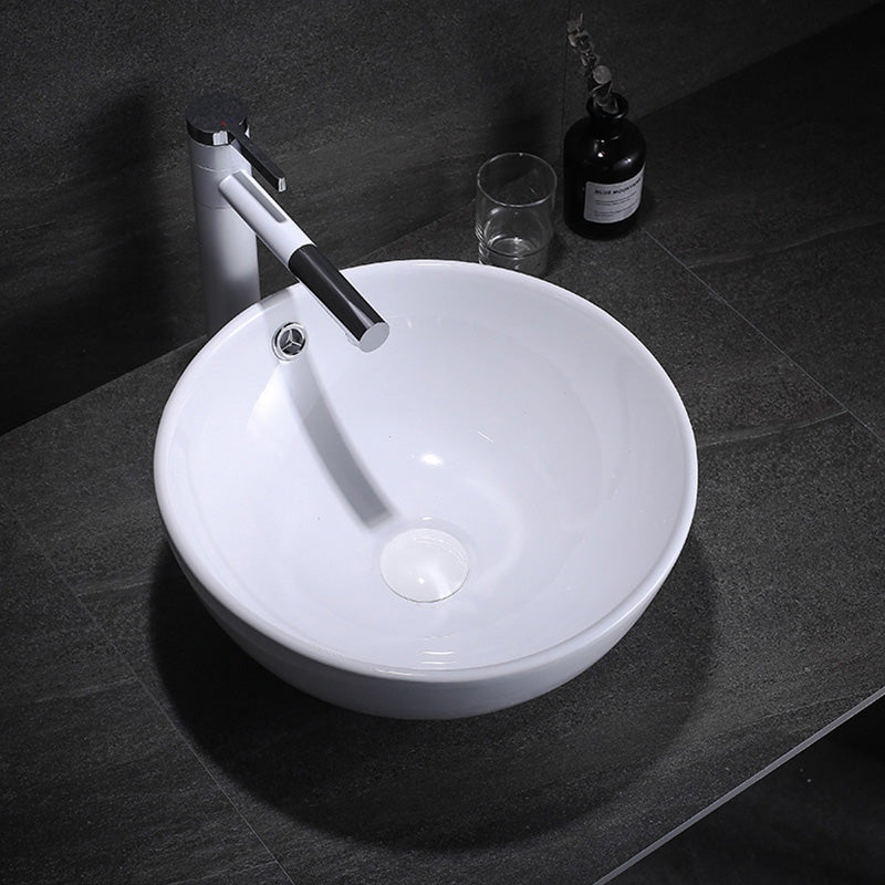 Modern Bathroom Sink with Pop-Up Drain Porcelain Round Vessel Lavatory Sink