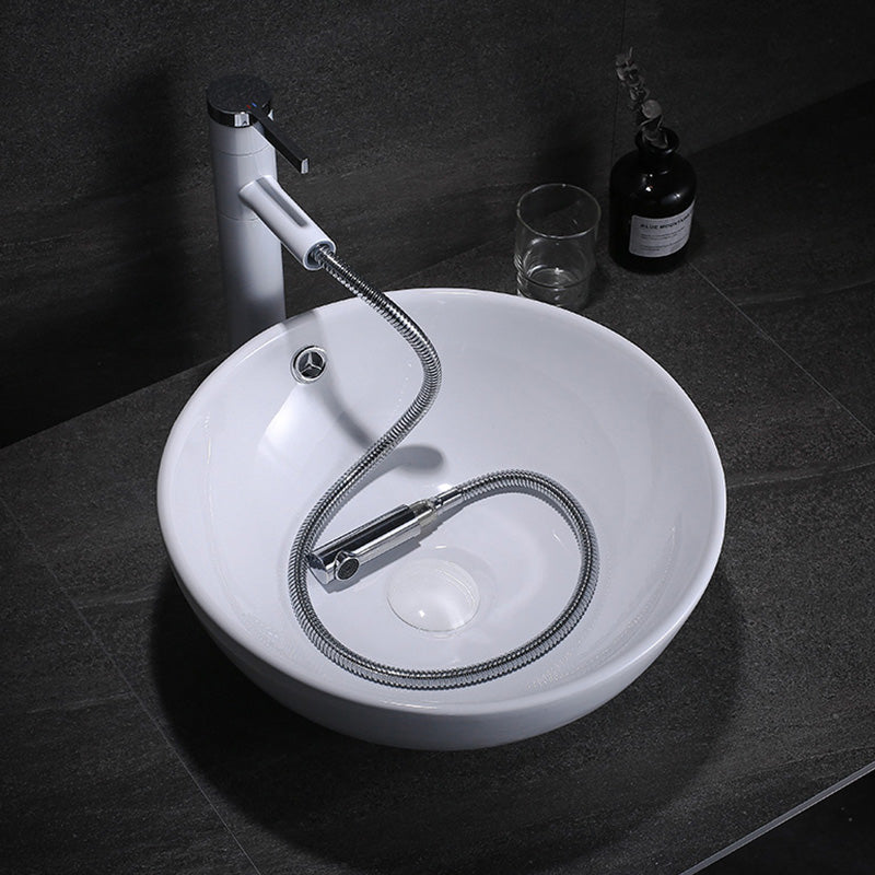 Modern Bathroom Sink with Pop-Up Drain Porcelain Round Vessel Lavatory Sink
