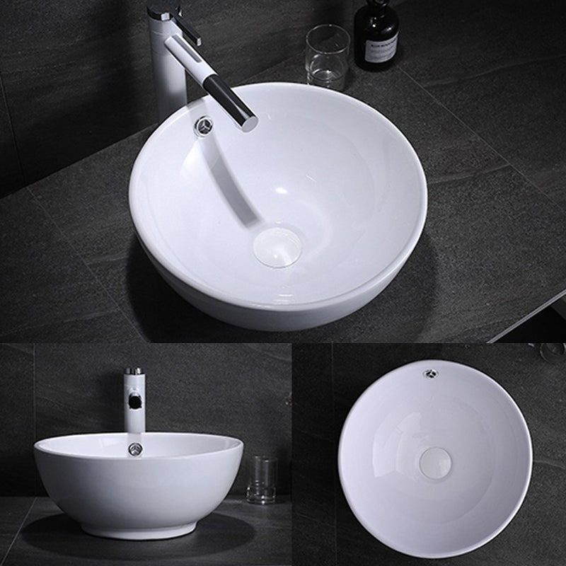 Modern Bathroom Sink with Pop-Up Drain Porcelain Round Vessel Lavatory Sink