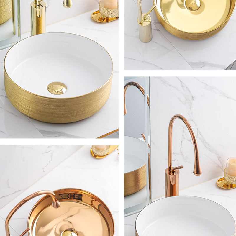Modern Bathroom Sink with Pop-Up Drain Porcelain Round Vessel Bathroom Sink without Faucet
