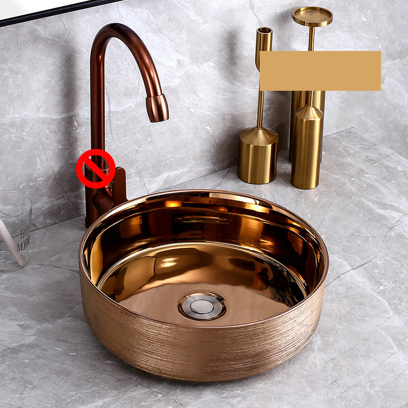 Modern Bathroom Sink with Pop-Up Drain Porcelain Round Vessel Bathroom Sink without Faucet