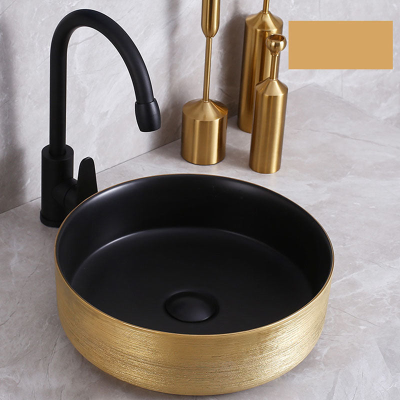 Modern Bathroom Sink with Pop-Up Drain Porcelain Round Vessel Bathroom Sink without Faucet