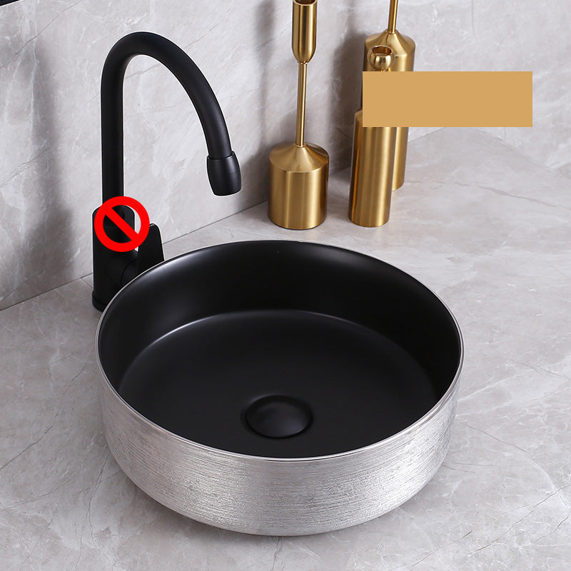 Modern Bathroom Sink with Pop-Up Drain Porcelain Round Vessel Bathroom Sink without Faucet