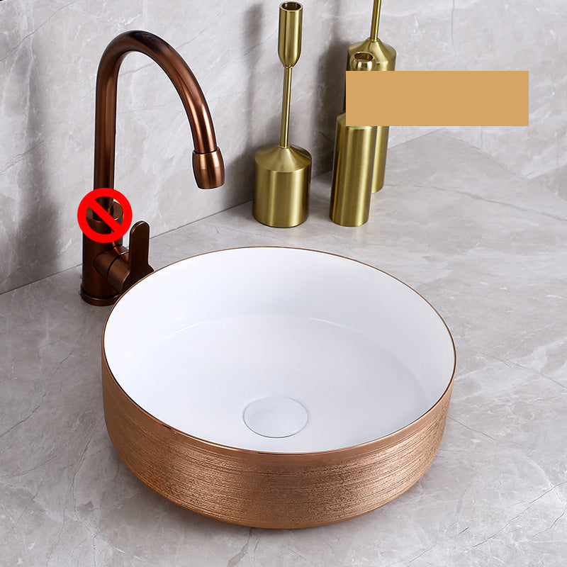 Modern Bathroom Sink with Pop-Up Drain Porcelain Round Vessel Bathroom Sink without Faucet