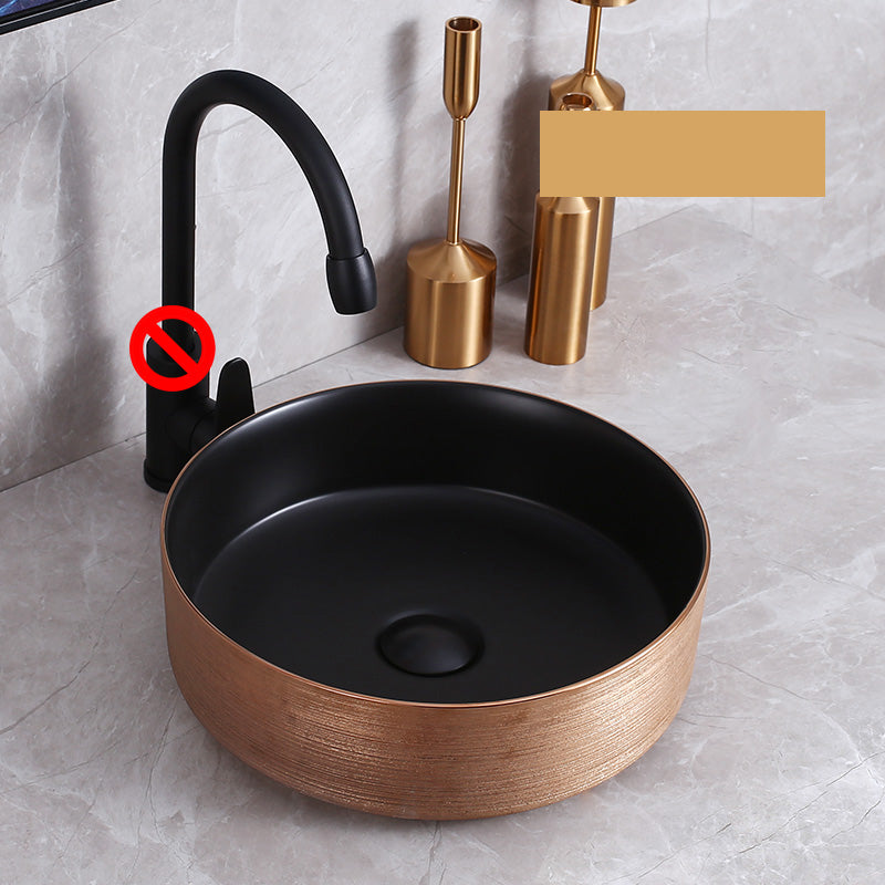 Modern Bathroom Sink with Pop-Up Drain Porcelain Round Vessel Bathroom Sink without Faucet