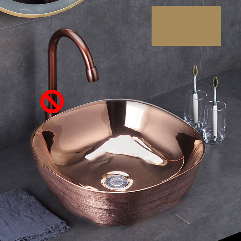 Modern Bathroom Sink with Pop-Up Drain Porcelain Round Vessel Bathroom Sink without Faucet