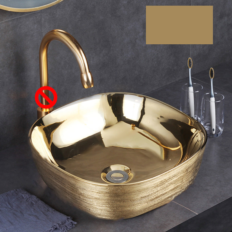 Modern Bathroom Sink with Pop-Up Drain Porcelain Round Vessel Bathroom Sink without Faucet