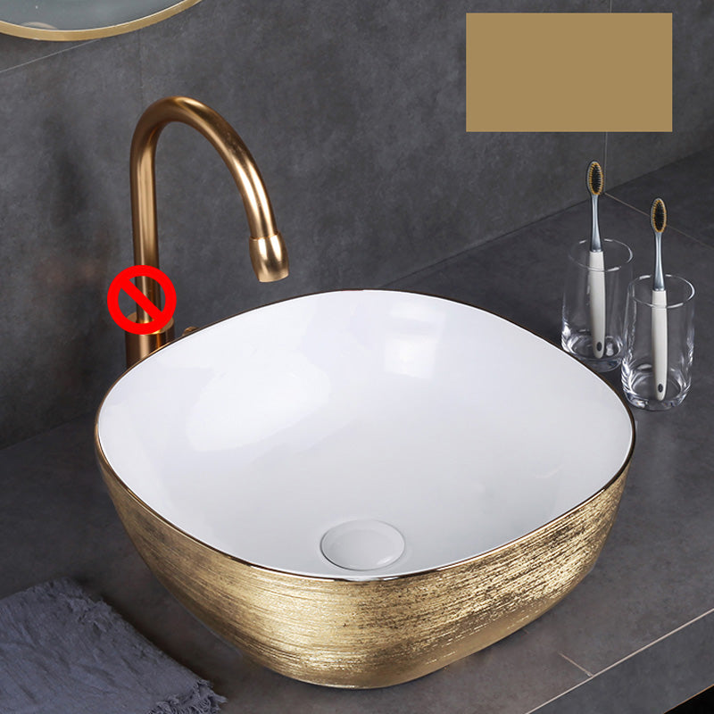 Modern Bathroom Sink with Pop-Up Drain Porcelain Round Vessel Bathroom Sink without Faucet