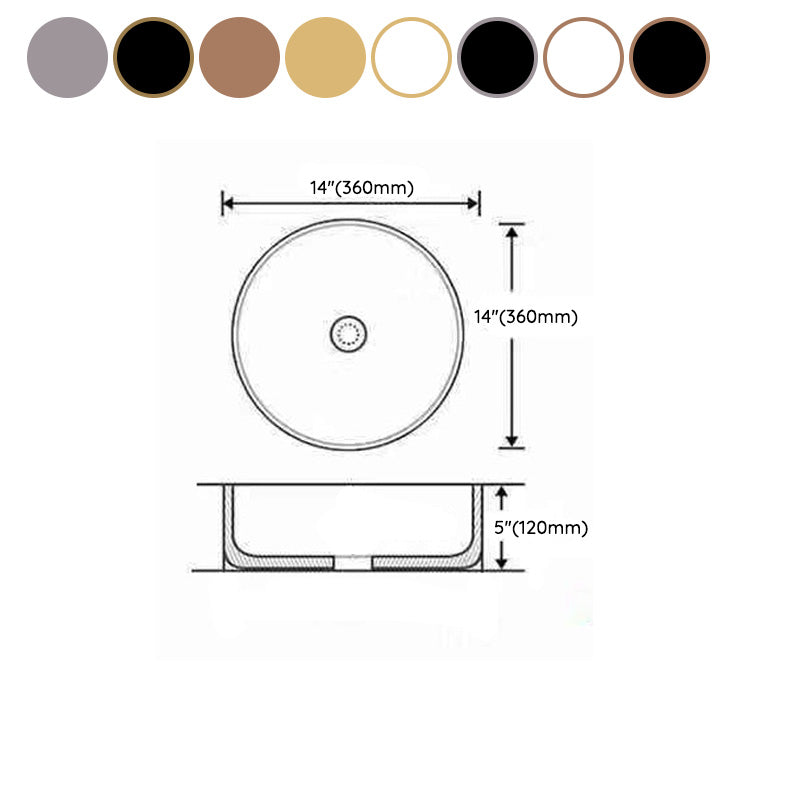 Modern Bathroom Sink with Pop-Up Drain Porcelain Round Vessel Bathroom Sink without Faucet