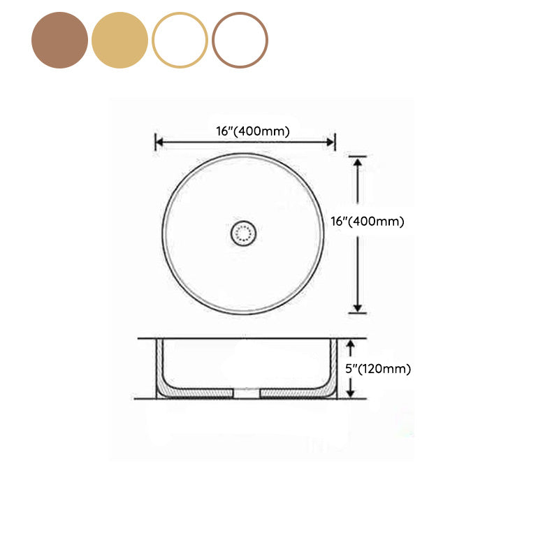 Modern Bathroom Sink with Pop-Up Drain Porcelain Round Vessel Bathroom Sink without Faucet