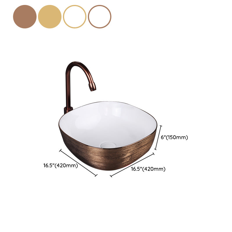 Modern Bathroom Sink with Pop-Up Drain Porcelain Round Vessel Bathroom Sink without Faucet