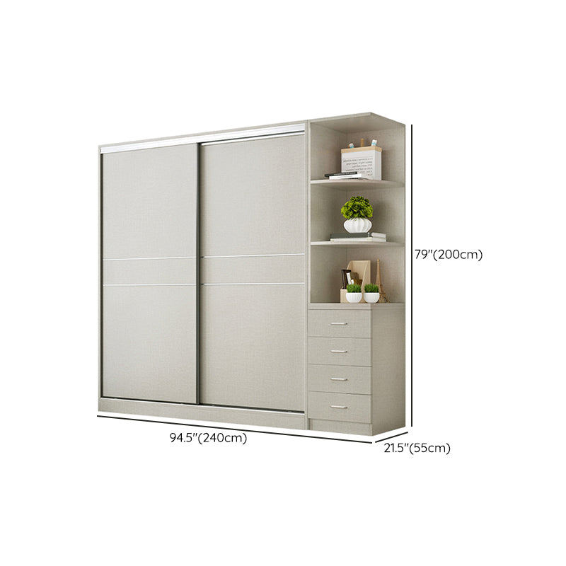 Modern Artificial Wood Wardrobe Freestanding Wardrobe with Sliding Doors for Living Room