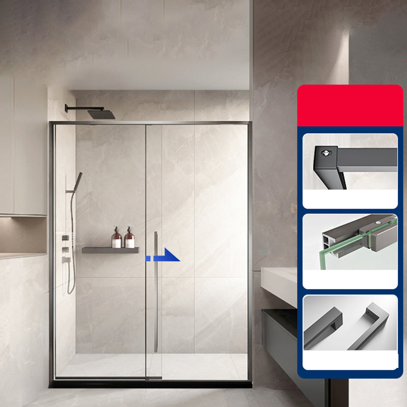 Silver Single Sliding Shower Bath Door Metal Semi-Frameless Shower Door